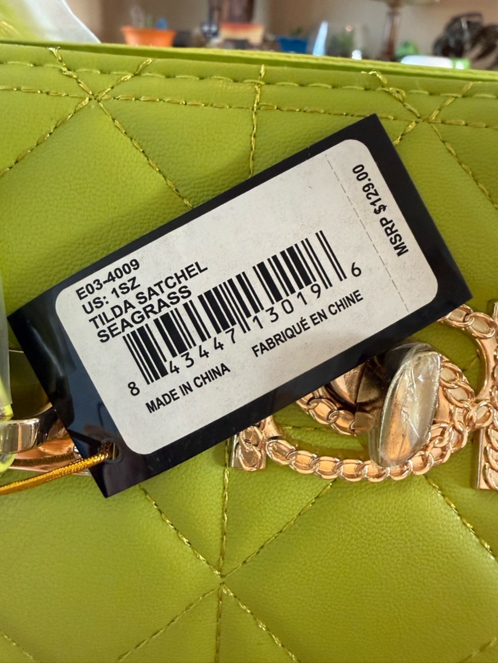 bebe Seagrass Quilted Satchel with Gold-Tone Chain